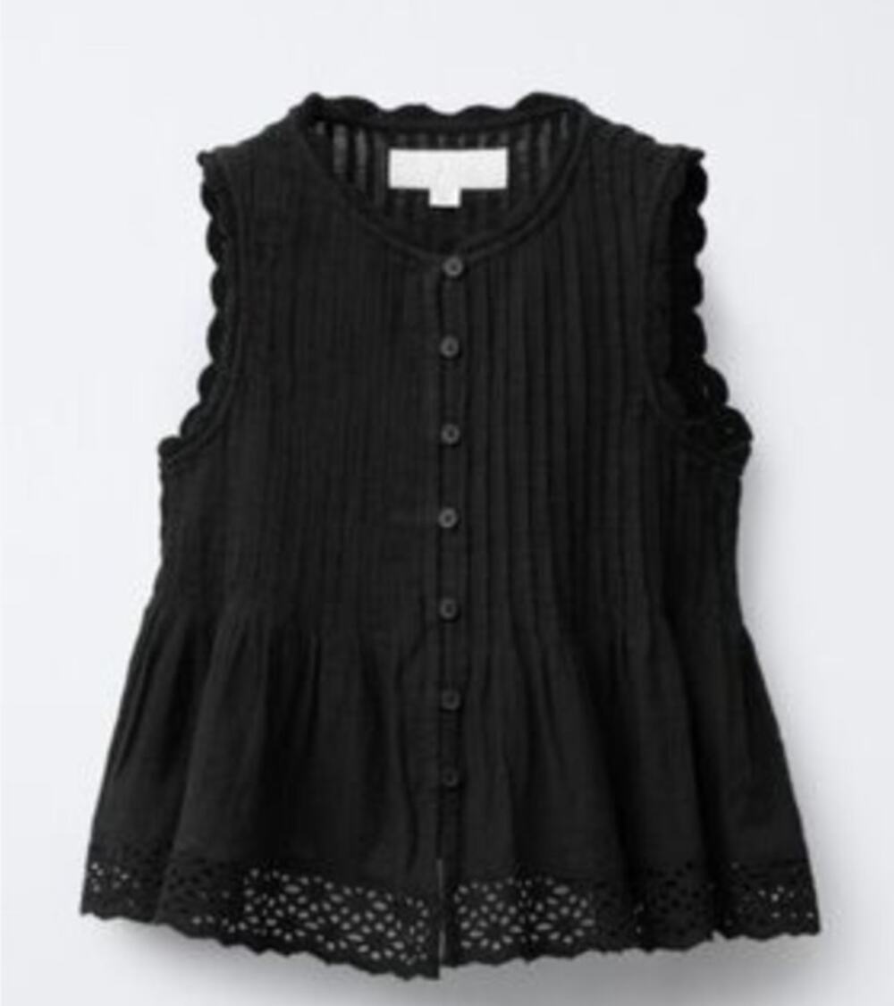 ZARA Kids Sleeveless Button Front Peplum Top with Lace Eyelet Hem 13/14